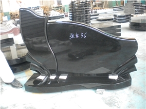 Indian Aurora and Absolute Black Granite Tombstones, Monuments; Composite Monuments for Lithuanian Market, Western Style Monuments Design
