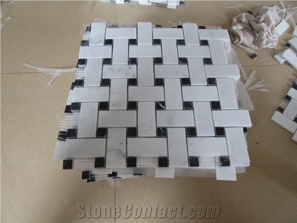 Natural Marble Carrara White & Nero Marquina Mosaic White Color with Black Dots