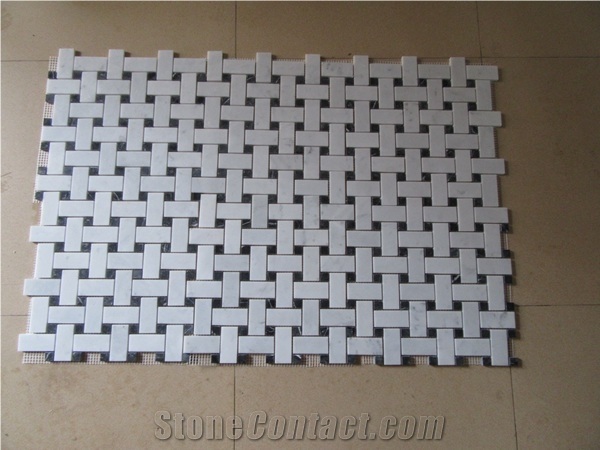 Natural Marble Carrara White & Nero Marquina Mosaic White Color with Black Dots