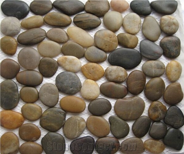 Natural White Black Yellow Red River Stone Pebble Stone on Net Tile 12x12 Polished Price