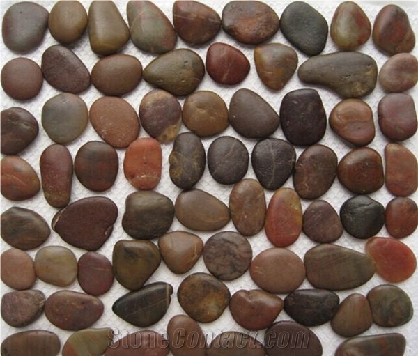 Natural White Black Yellow Red River Stone Pebble Stone on Net Tile 12x12 Polished Price
