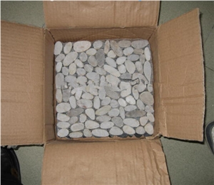 Natural White Black Yellow Red River Stone Pebble Stone on Net Tile 12x12 Polished Price