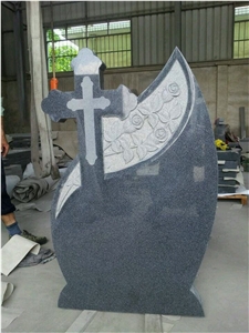 Padang Dark G654 Granite Tombstones, Cross Tombstones for Romanian Market, China Grey Granite Western Style Cemetery Monuments Design