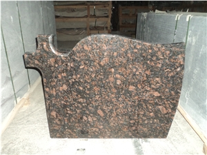 Tan Brown Granite Tombstones, Headstones, Single Monuments Of Poland Style with Cross, Brown Granite Cemetery Tombstones