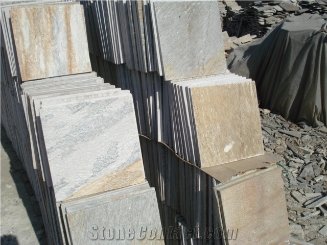 Yellow Slate Tiles, Wood Like Slate Wall Cladding Tiles, Yellow Slate Floor Tiles