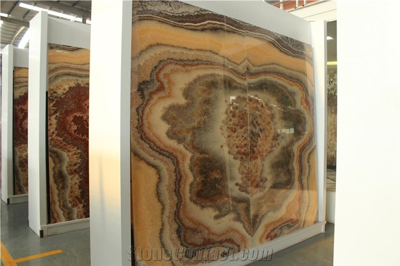 High Quality Onyx Book Match /New China Polished Book Match Red Dragon Onyx Slab