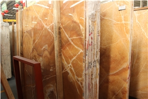 Newest Polished China Honey Yellow Onyx Tile & Slab for Vein Cut