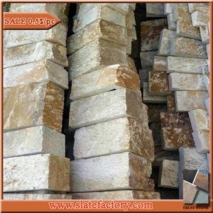 China Golden Quartzite Cultured Stone Walling, Stacked Veneer Interlocking Corner Stone