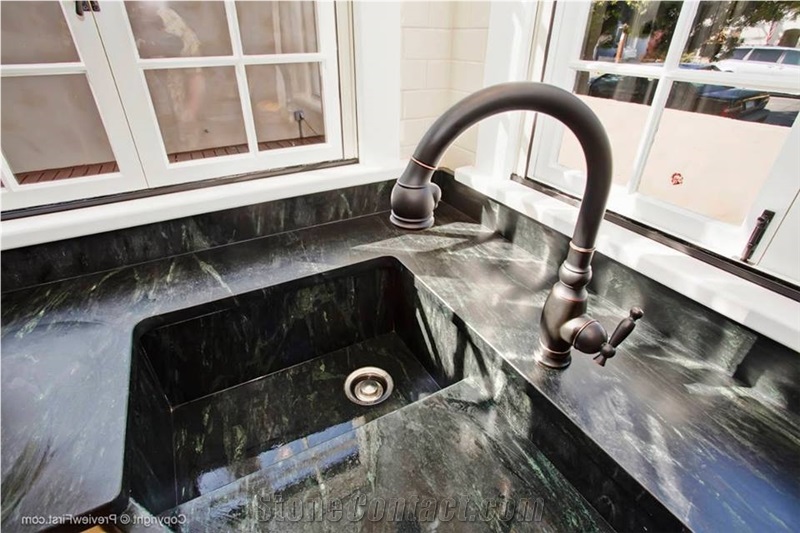 Amazon Soapstone Countertop with Corner Farm Sink
