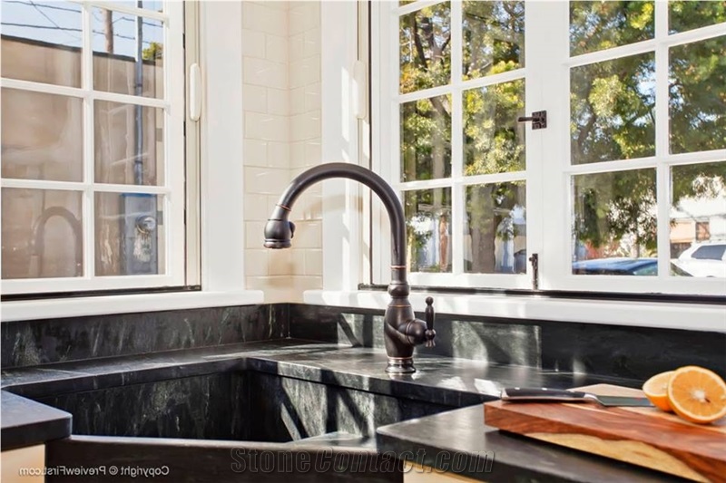 Amazon Soapstone Countertop with Corner Farm Sink