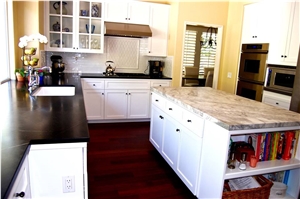 Amazon Soapstone Perimeter Countertop with Marble Island Countertop Amazon Soapstone Perimeter Countertop with Marble Island Countertop