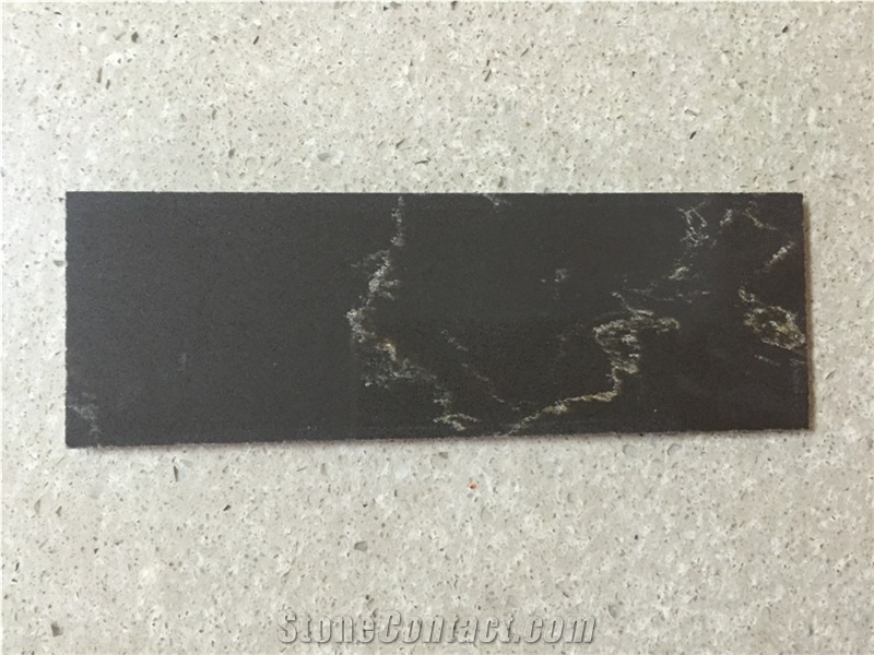 Black Marble Like Veined Collectiong Quartz Stone Slab Size 3200*1600 or 3000*1400 for Pre-Fabricated Tops