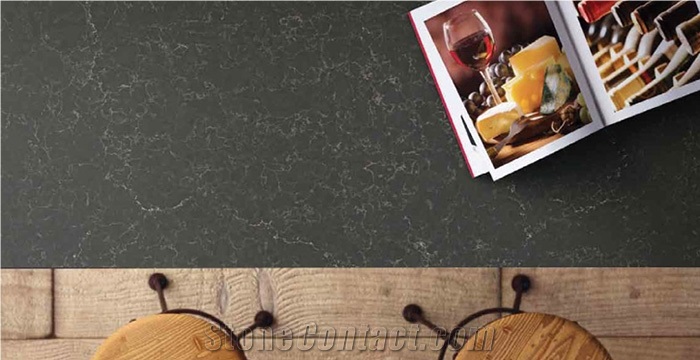Black Marble Like Veined Collectiong Quartz Stone Slab Size 3200*1600 or 3000*1400 for Pre-Fabricated Tops