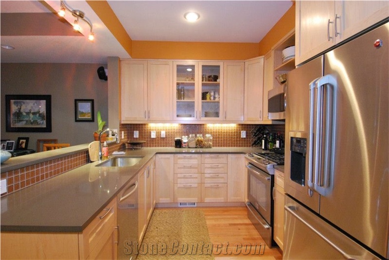 Bst Grey Quartz Stone Pre-Fabricated Tops Customized Countertop Shapes with Various Edge Profiles