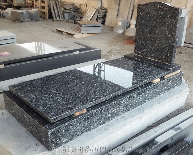 Blue Pearl Granite Tombstones and Monuments, Blue Granite Heart Headstone, Western Tombstone, European Monument Style Design