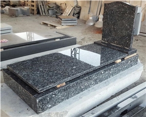 Blue Pearl Granite Tombstones and Monuments, Blue Granite Heart Headstone, Western Tombstone, European Monument Style Design