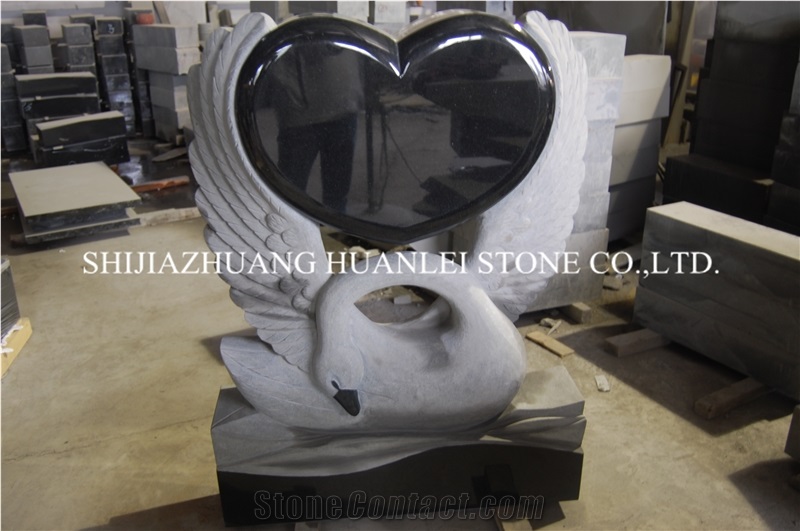 China Black Monument, Absolute Black Granite Tombstone, Heart Memorial ,Single Monuments,Cemetery Tombstones,Heart Memorial