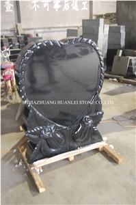 China Black Monument, Absolute Black Granite Tombstone, Heart Memorial ,Single Monuments,Cemetery Tombstones,Heart Memorial
