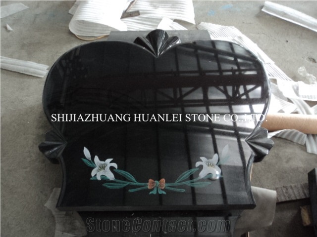 China Nero Assoluto Granite Heart Tombstone Design, Shanxi Black Granite Monument Grade a ,Memorial ,Western Style Headstone,Gravestone,Cemetery Tombstone