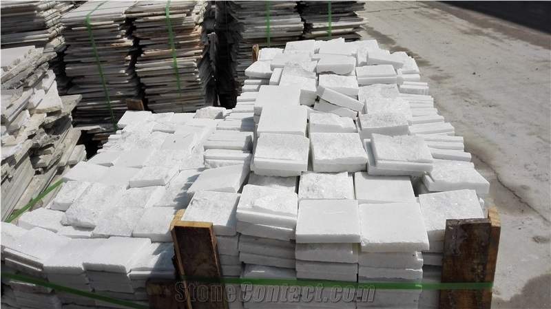 Bush-Hammered Calcite Crystal White Marble Cultured Stone in Kaiquanstone