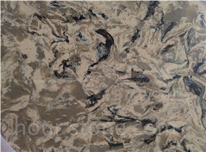 Brown Quartz Slab, Golden Flowers Artificial Stone
