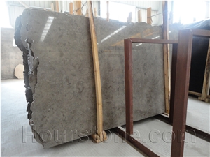 China Brown Grey Limestone Slab, Polished, Brushed
