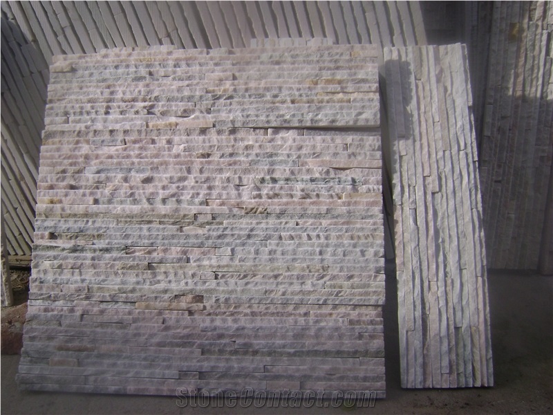 12 Lines Pink Slate Cultured Stone Wall Cladding Panels