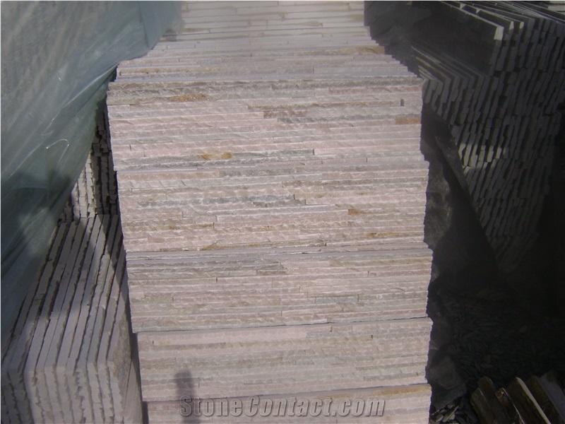 12 Lines Pink Slate Cultured Stone Wall Cladding Panels