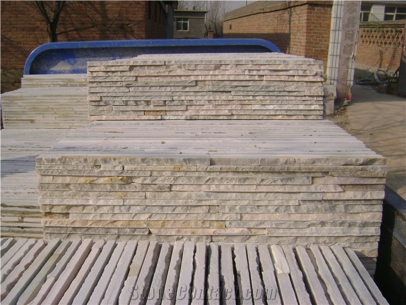 12 Lines White Wall Cladding Slate Panels Slate Cultured Stone
