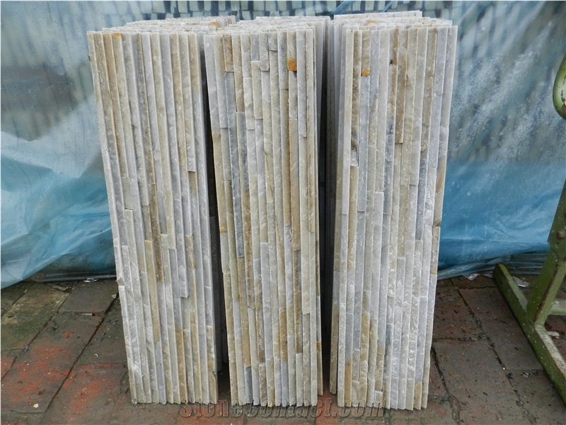 12 Lines White Wall Cladding Slate Panels Slate Cultured Stone