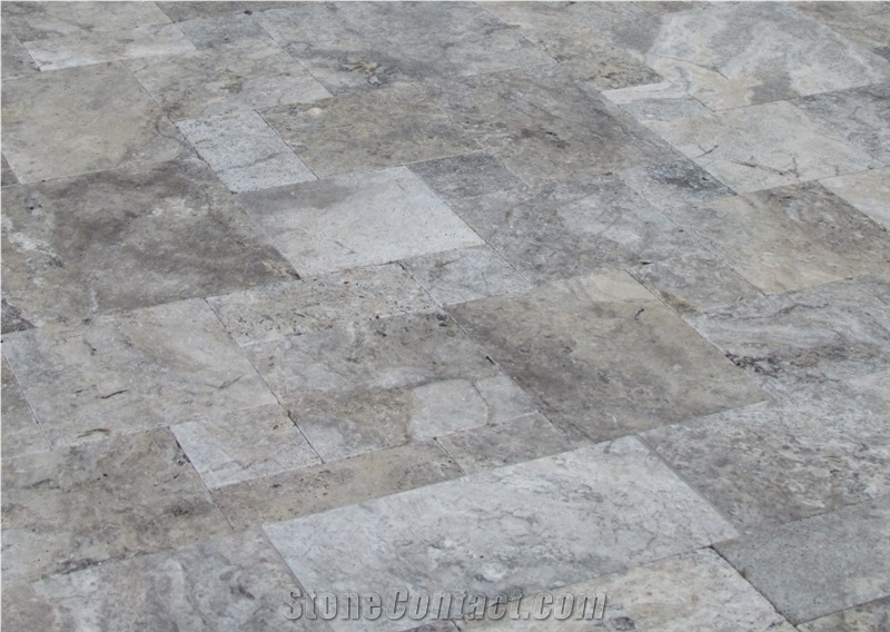Silver Travertine Tiles, French Pattern (Honed & Filled - Tumbled)