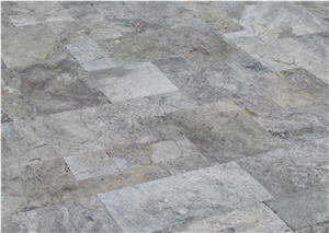 Silver Travertine Tiles, French Pattern (Honed & Filled - Tumbled)