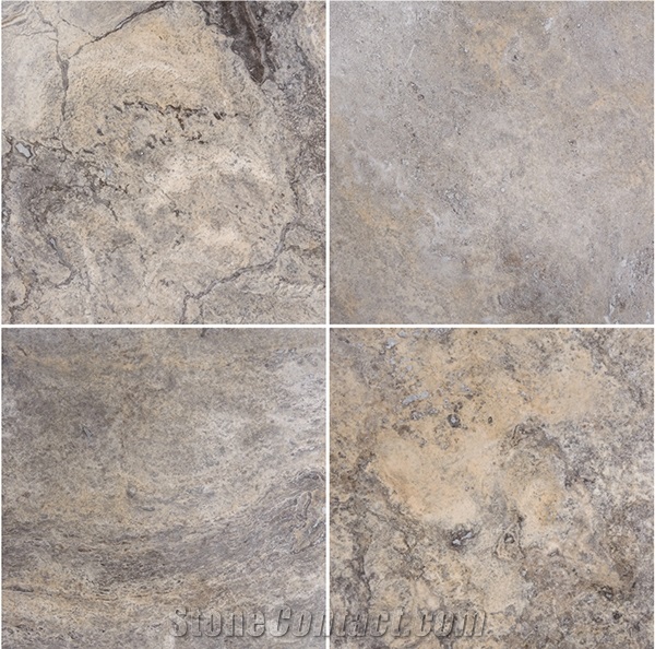 Silver Travertine Tiles, French Pattern (Honed & Filled - Tumbled)