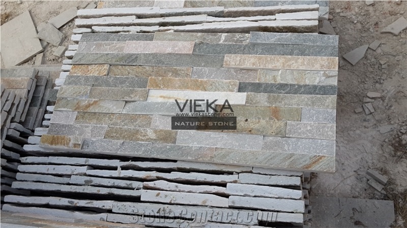Beige Yellow Slate Mix P014b-5 Culture Stone/Wall Panel/Ledgestone/Stacked Stone/Veneer for Wall Cladding 60x15cm Retangle