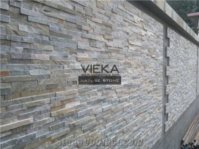 Beige Yellow Slate Mix P014b-5 Culture Stone/Wall Panel/Ledgestone/Stacked Stone/Veneer for Wall Cladding 60x15cm Retangle