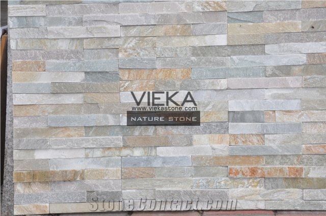 Beige Yellow Slate Mix P014b-5 Culture Stone/Wall Panel/Ledgestone/Stacked Stone/Veneer for Wall Cladding 60x15cm Retangle