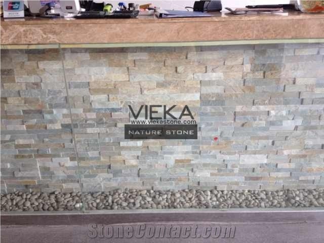 Beige Yellow Slate Mix P014b-5 Culture Stone/Wall Panel/Ledgestone/Stacked Stone/Veneer for Wall Cladding 60x15cm Retangle
