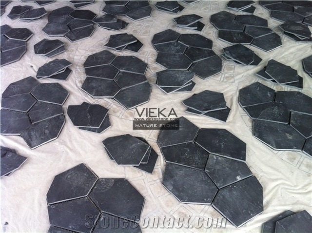 Black Slate Stone Random Flagstone Mats