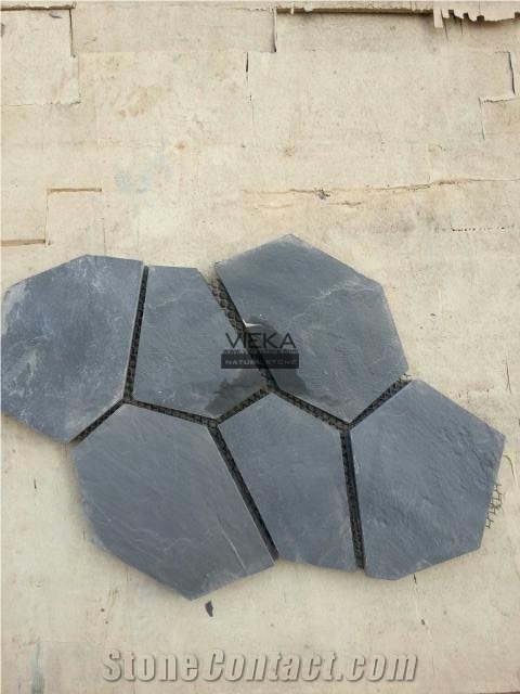 Black Slate Stone Random Flagstone Mats