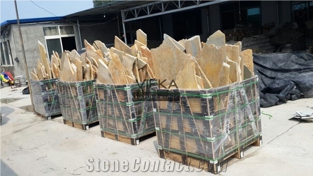 Irregular Random Flagstone Paving Stone Landscape Slate P014 Yellow