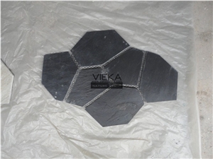 P018 Black Slate Stone Random Flagstone Mats