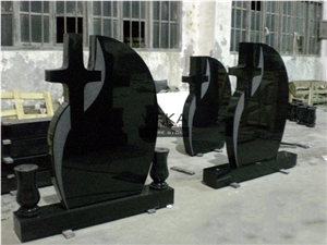 Shanxi Black Granite Tombstone & Monument,Memorials,Gravestone & Cross Headstone with two vase Romania Style Polished