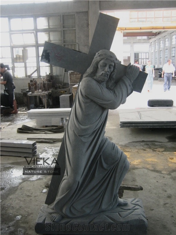 Shanxi Black Granite Tombstone & Monument,Memorials,Gravestone & Jesus Sculpture Cross Headstone Produce for Poland Client