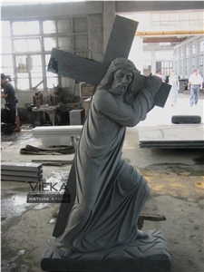Shanxi Black Granite Tombstone & Monument,Memorials,Gravestone & Jesus Sculpture Cross Headstone Produce for Poland Client