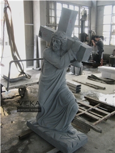 Shanxi Black Granite Tombstone & Monument,Memorials,Gravestone & Jesus Sculpture Cross Headstone Produce for Poland Client
