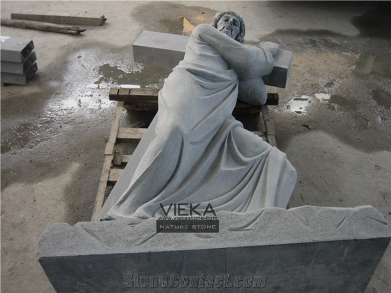 Shanxi Black Granite Tombstone & Monument,Memorials,Gravestone & Jesus Sculpture Cross Headstone Produce for Poland Client