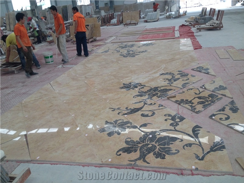 Beige Marble Waterjet Window Decoration Floor Medallions