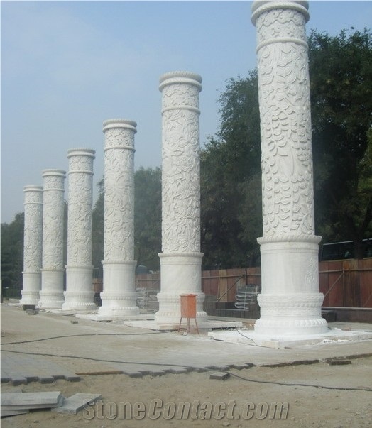 China Absolute White Marble Column,Stone Column,Roman Column,Handcraft Columns