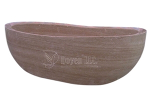 Beige Travertine Oval Honed Bath Tub 1800x900x600