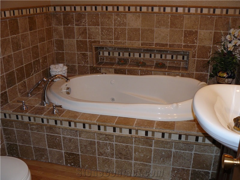 Tumbled Noce Travertine Bath Tub Surround
